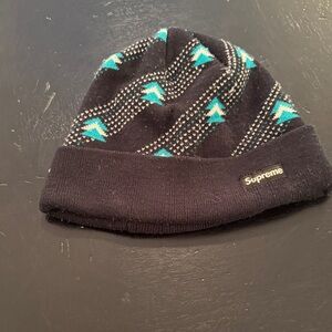 Supreme Black and Teal Patterned Beanie